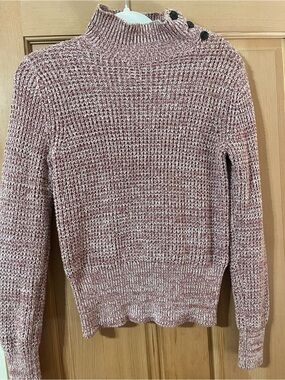 GAP Pink Marled Mock Neck Sweater with Button Shoulder